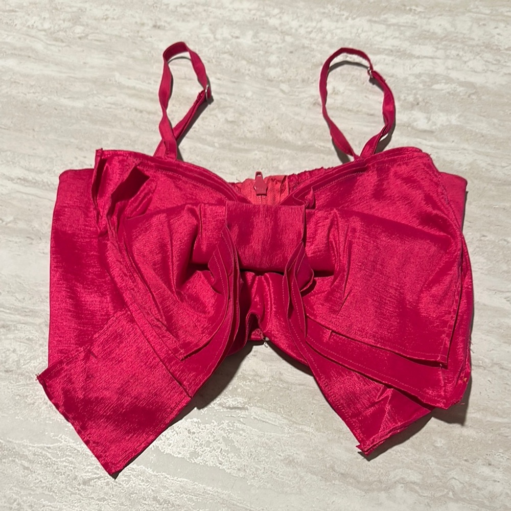 Elegant Hot Pink Satin Bow Bralette